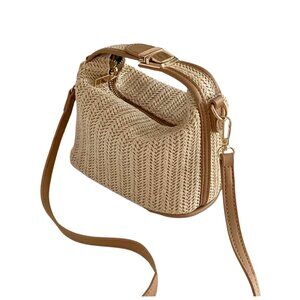 Rafia Woven Bag Crossbody or Top-Handle Khaki & Brown Gold Hardware NWT